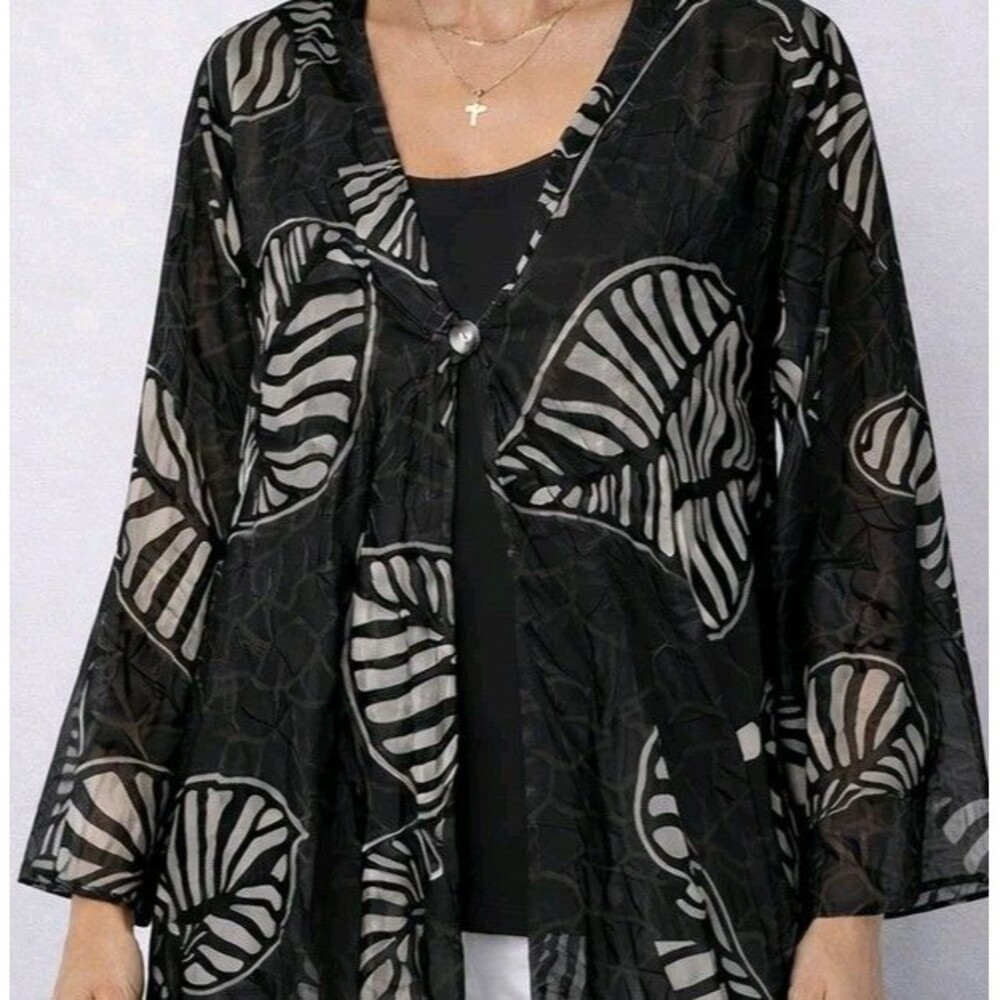 CHICOS Silk Blend Floral Burnout Cardigan Topper - 2/3 (L/XL)